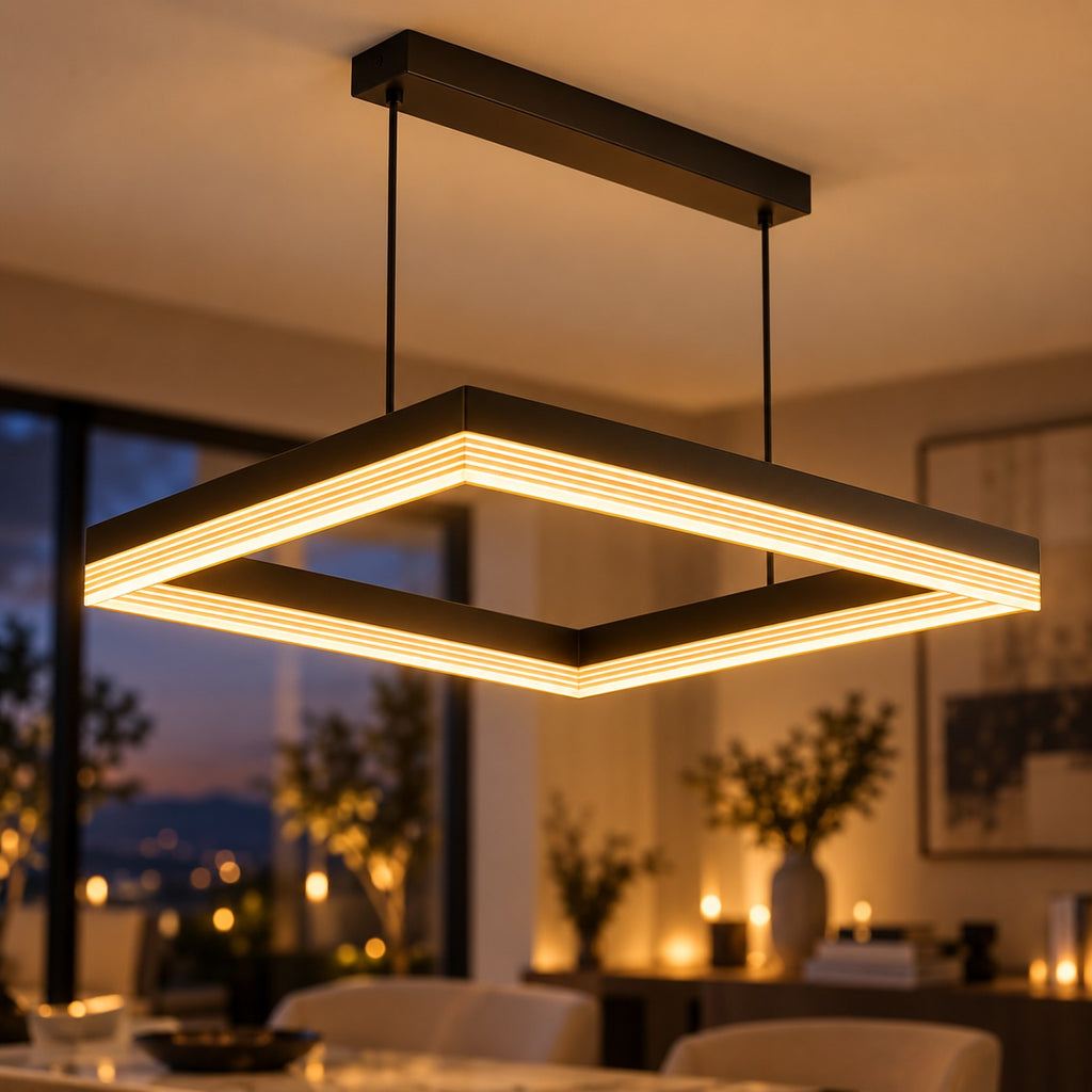 Lustre Moderne Carré Dorée - zoom