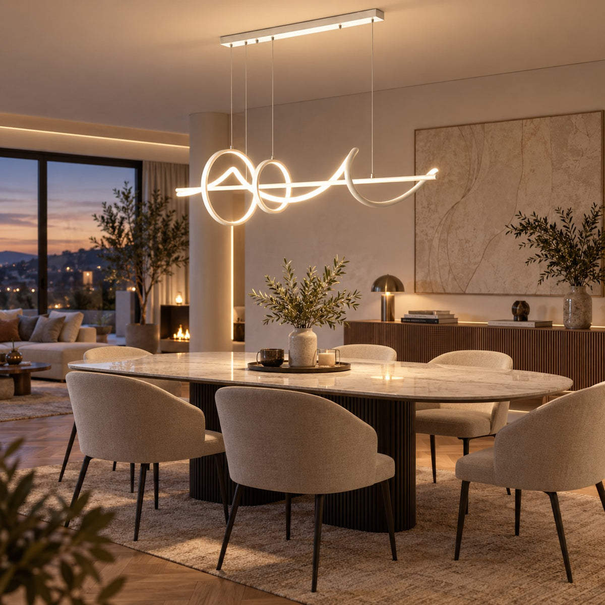 Lustre Salon Anneaux Blanc - ambiance