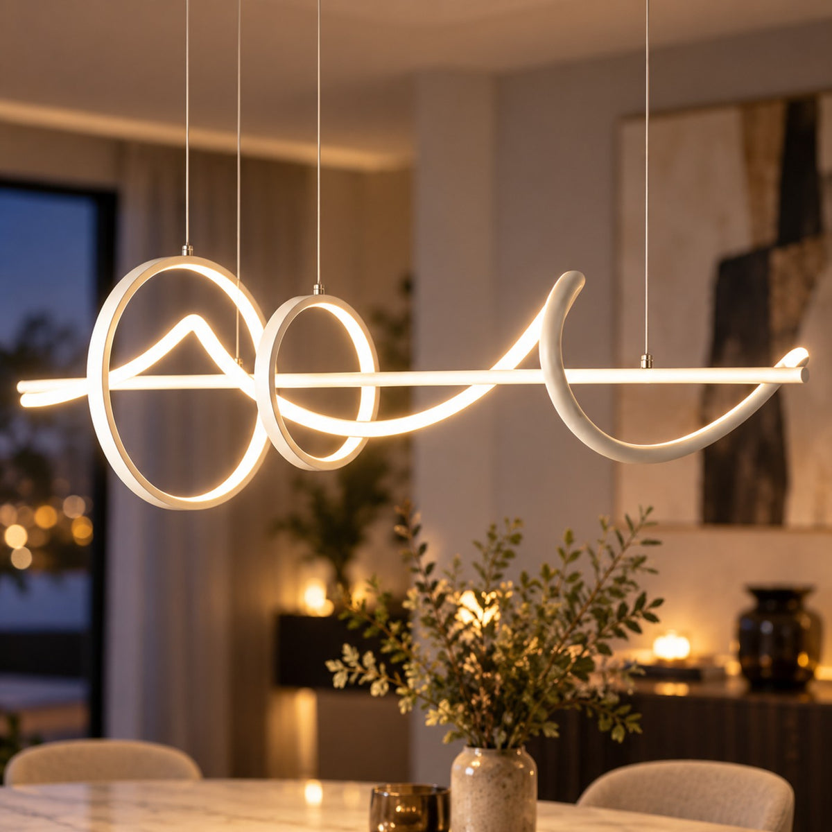 Lustre Salon Anneaux Blanc - zoom