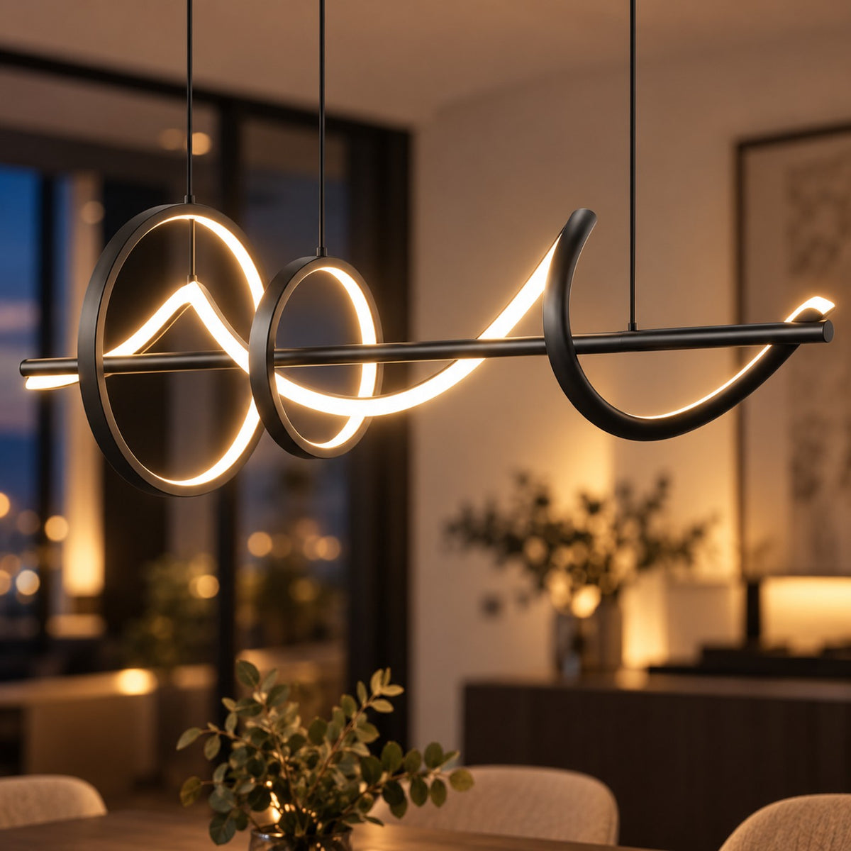 Lustre Salon Anneaux Noir - zoom