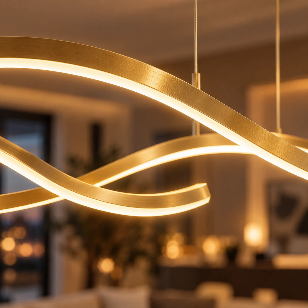 Lustre Salon Double Ruban Dorée - zoom