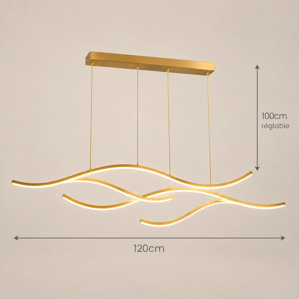 Lustre Salon Double Ruban Dorée - dimensions