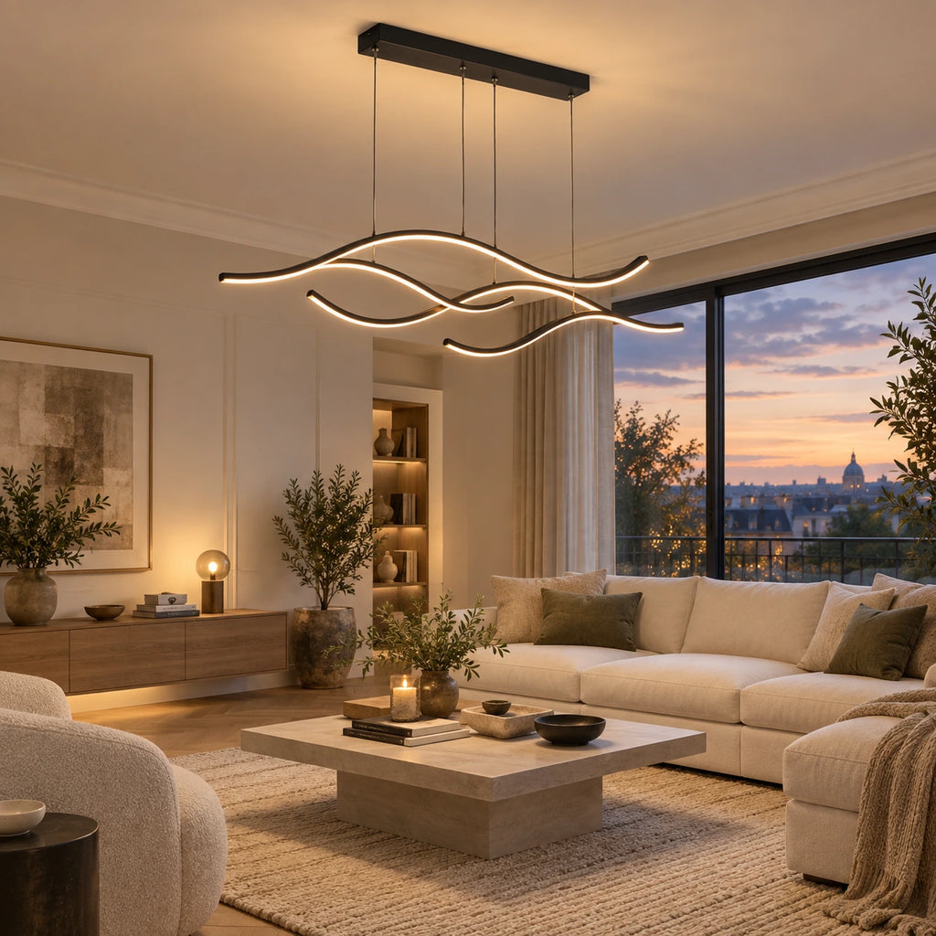 Lustre Salon Double Ruban Noir - ambiance