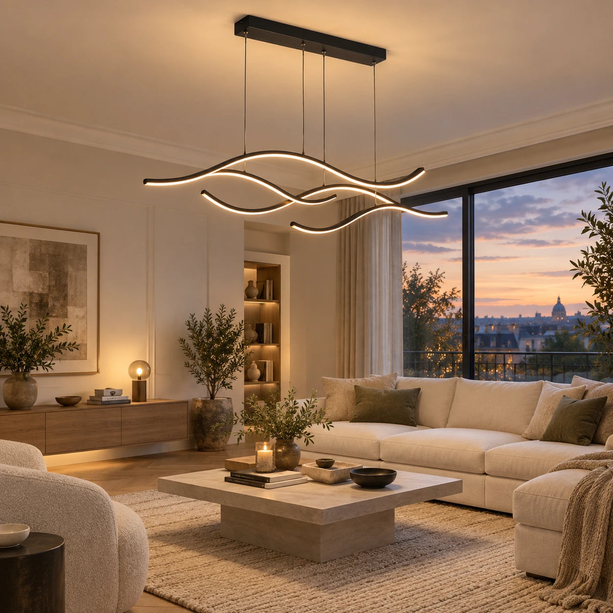 Lustre Salon Double Ruban Noir - ambiance