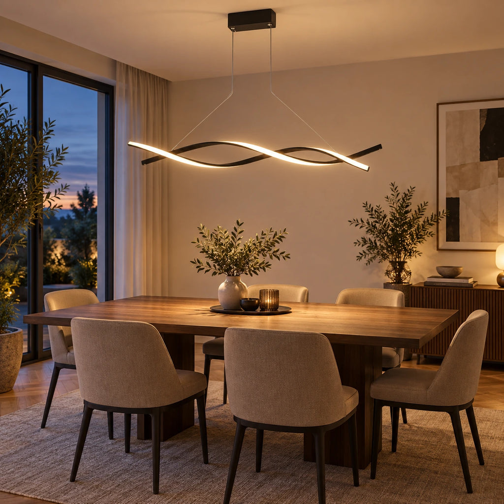 Lustre Salon Torsadée Noir - ambiance