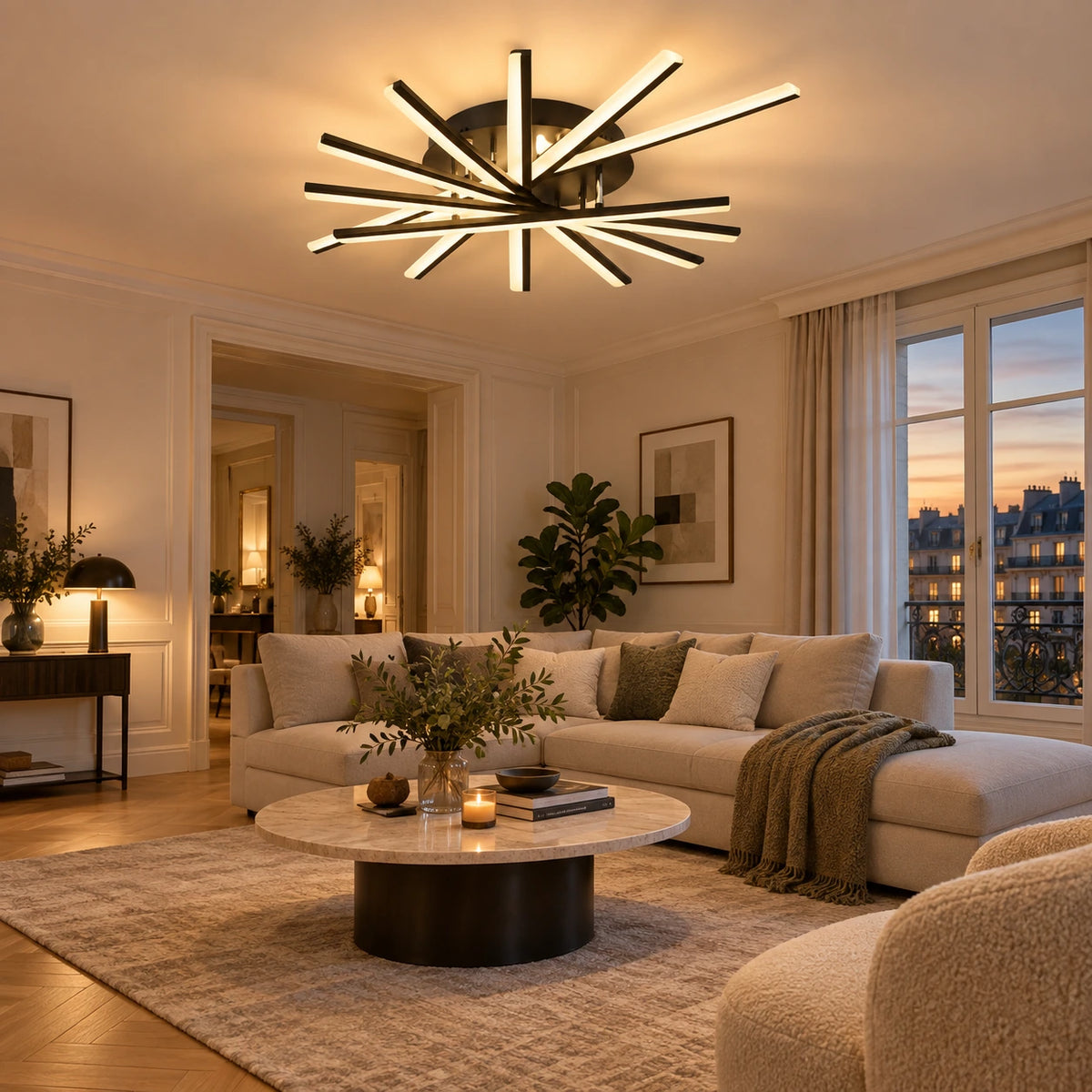 Grand Lustre Salon Etoile Noir - ambiance