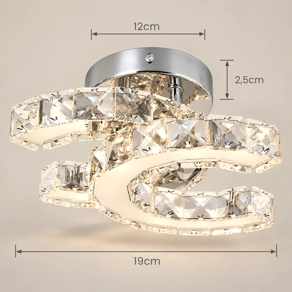 Lustre Chambre Boucle Cristal - dimensions