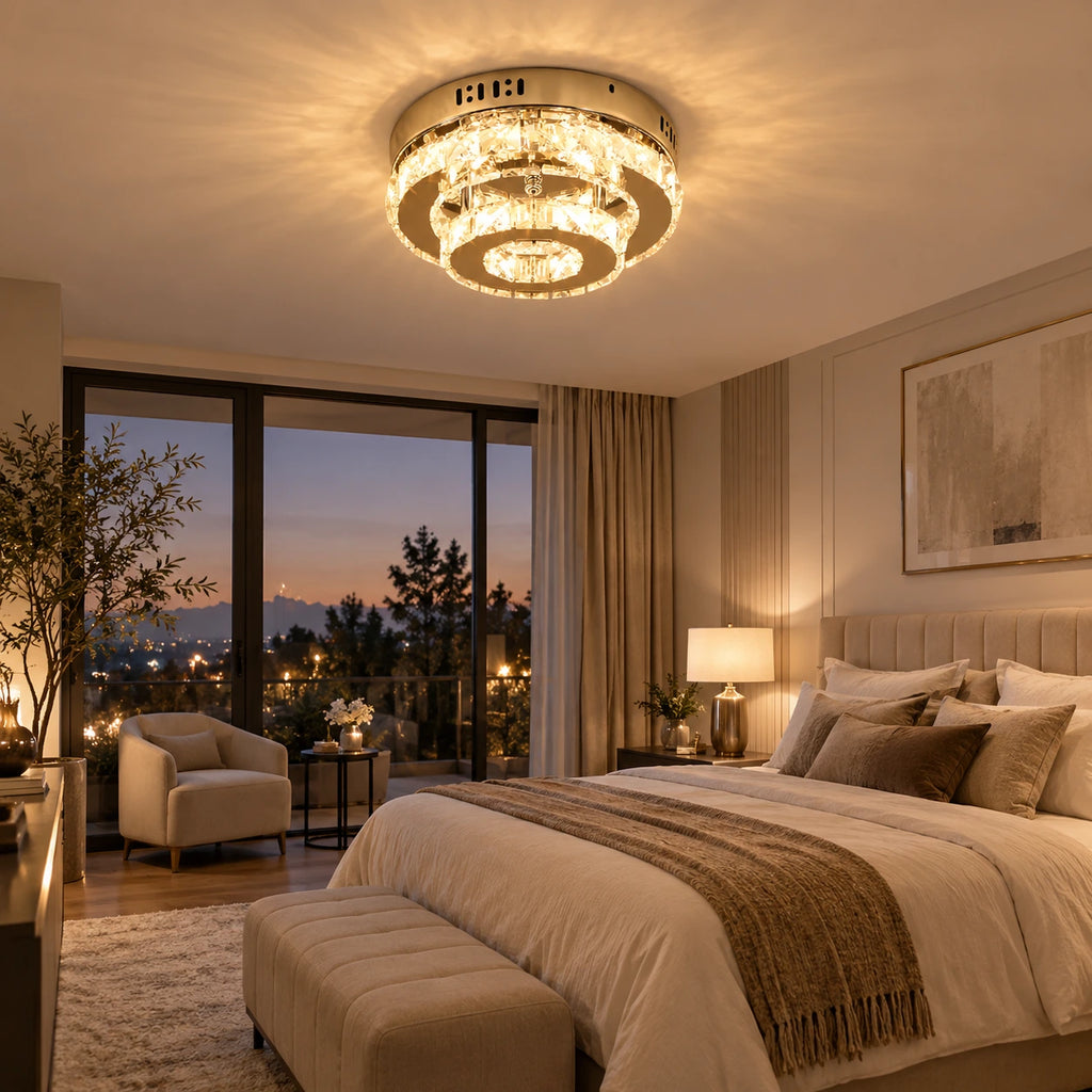 Lustre Chambre Triple Cristal - ambiance