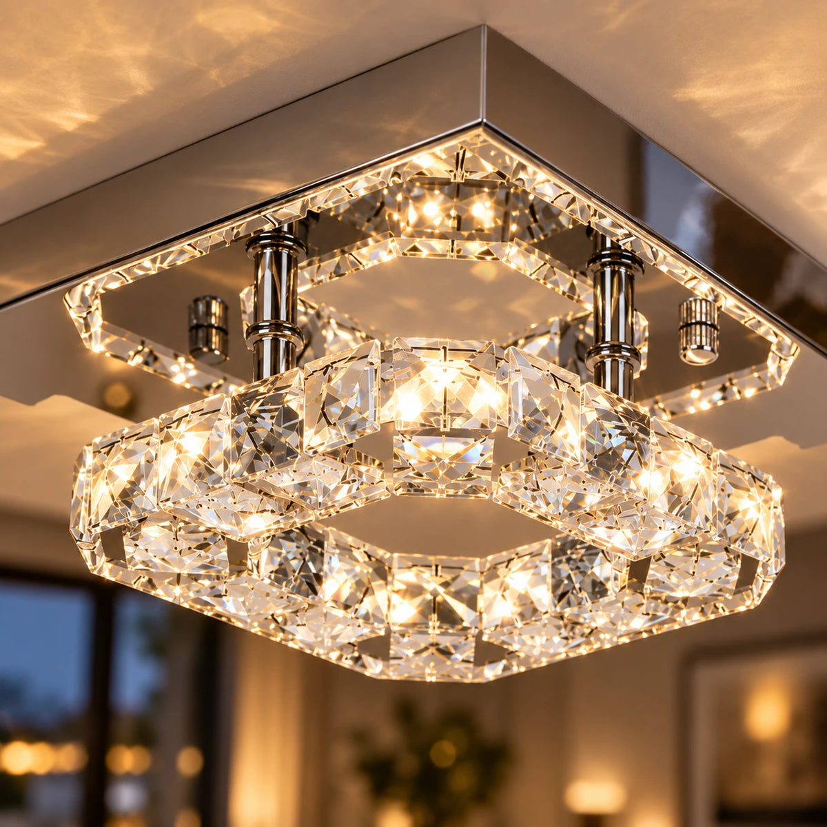 Lustre Chambre Double Carré Cristal - zoom