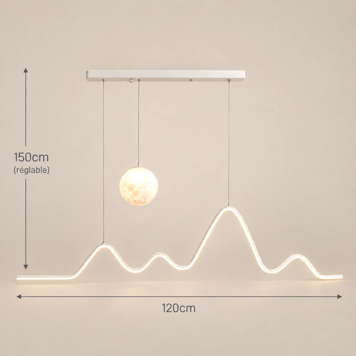Lustre Chambre Lune Ondulée Blanc - dimensions