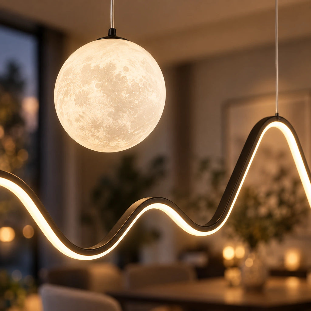 Lustre Chambre Lune Ondulée Noir - zoom