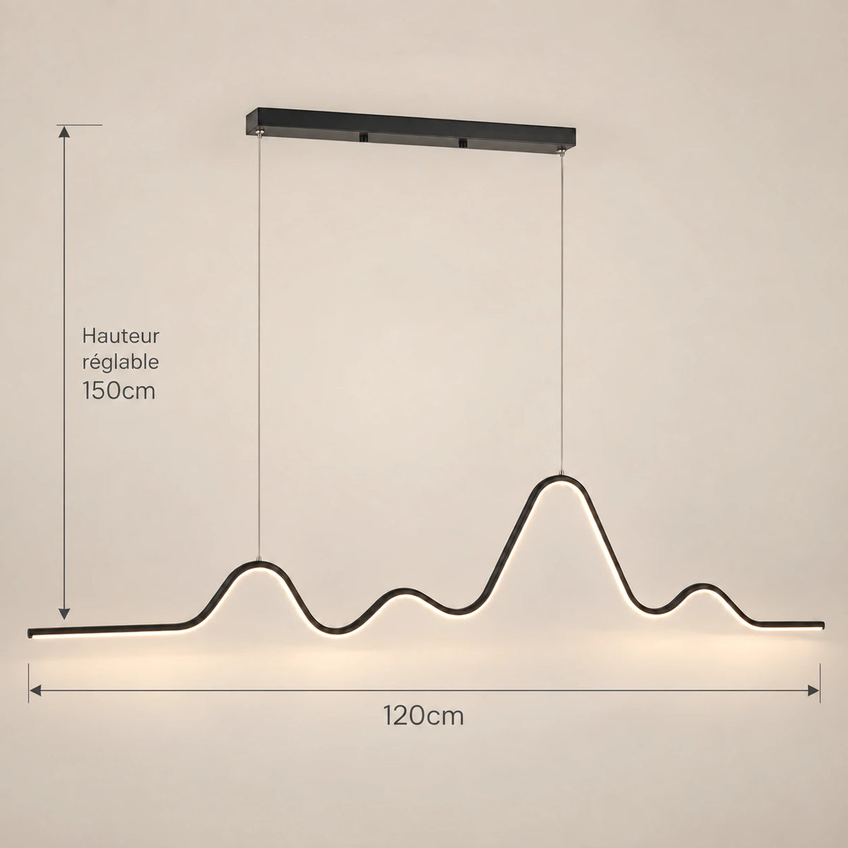 Lustre Chambre Ondulée Noir - dimensions