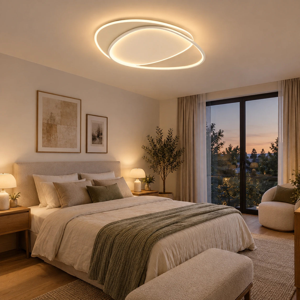 Lustre Chambre Moderne Boucle Blanc - ambiance