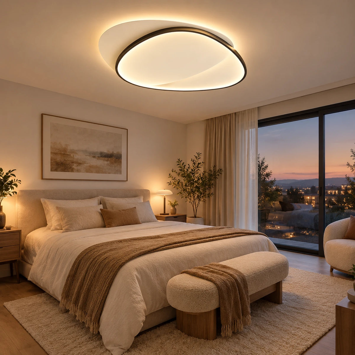 Lustre Chambre Moderne Boucle Noir - ambiance