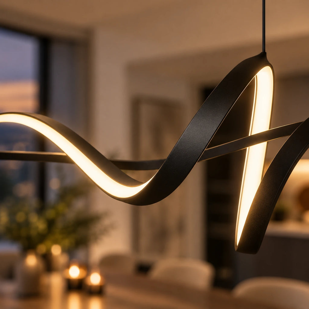 Lustre Salon Moderne Onde Noir - zoom