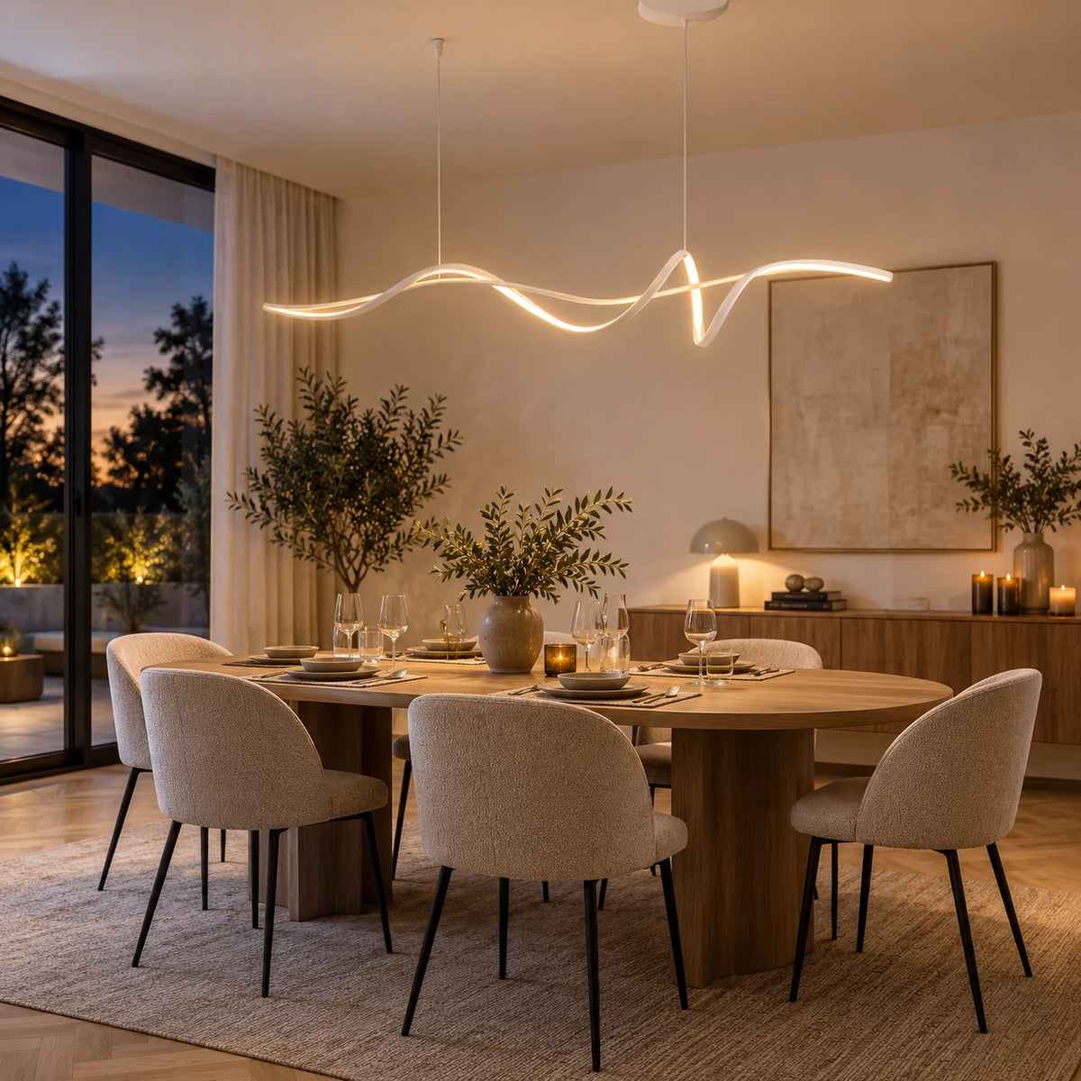 Lustre Salon Moderne Onde Blanc - ambiance