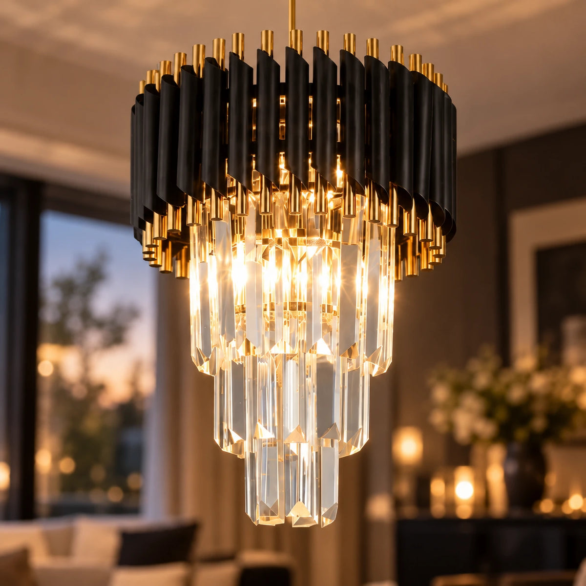 Lustre Salon Cylindre Cristal - zoom