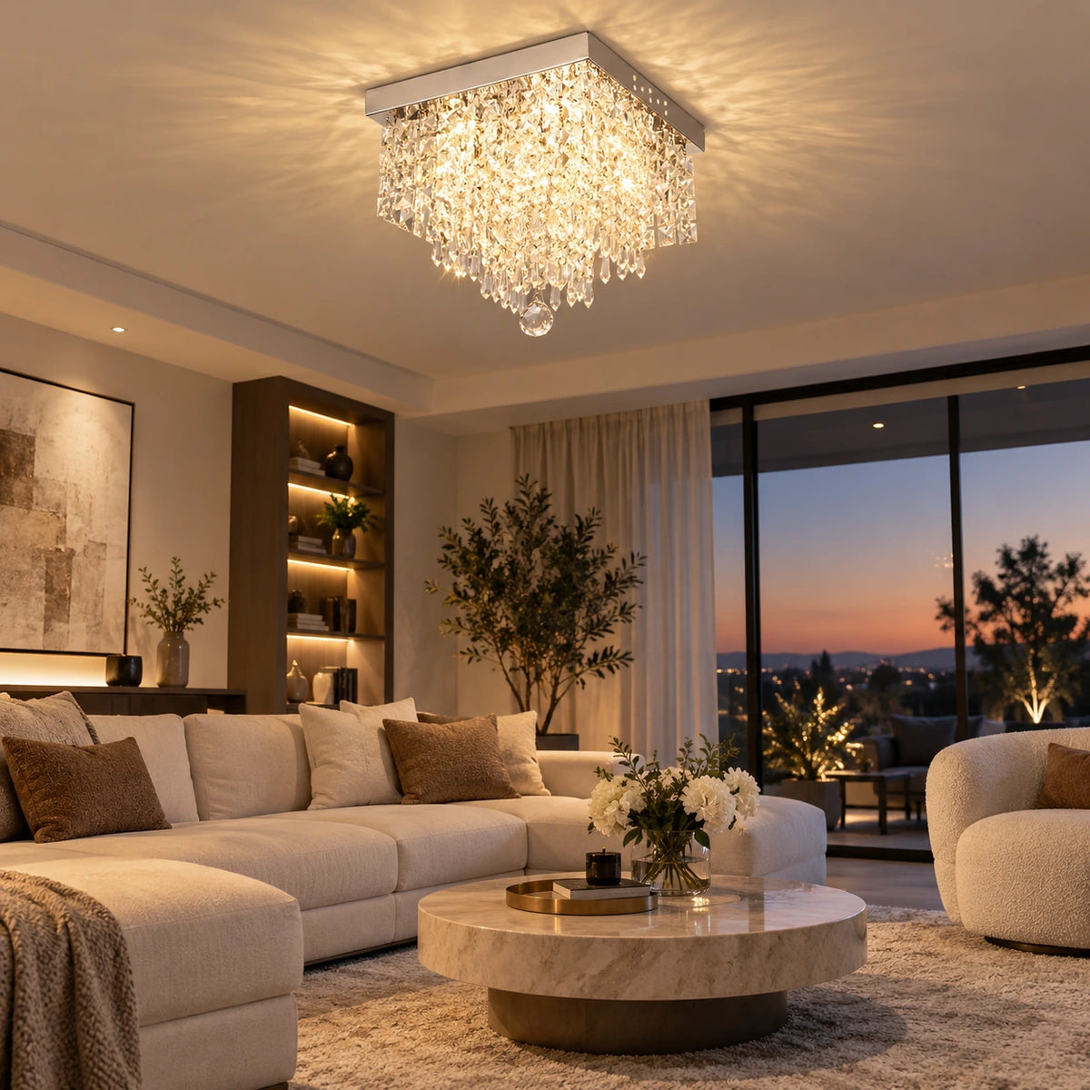 Lustre Moderne Cascade Cristal - ambiance