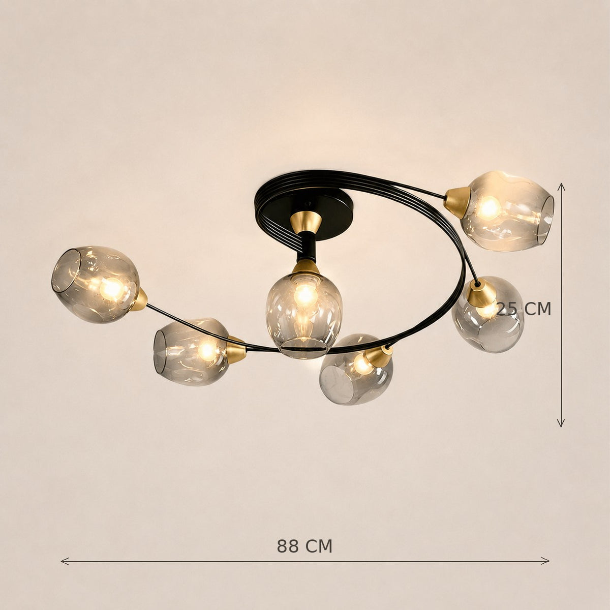 Lustre Chambre Courbe Noir - dimensions 88x25 cm