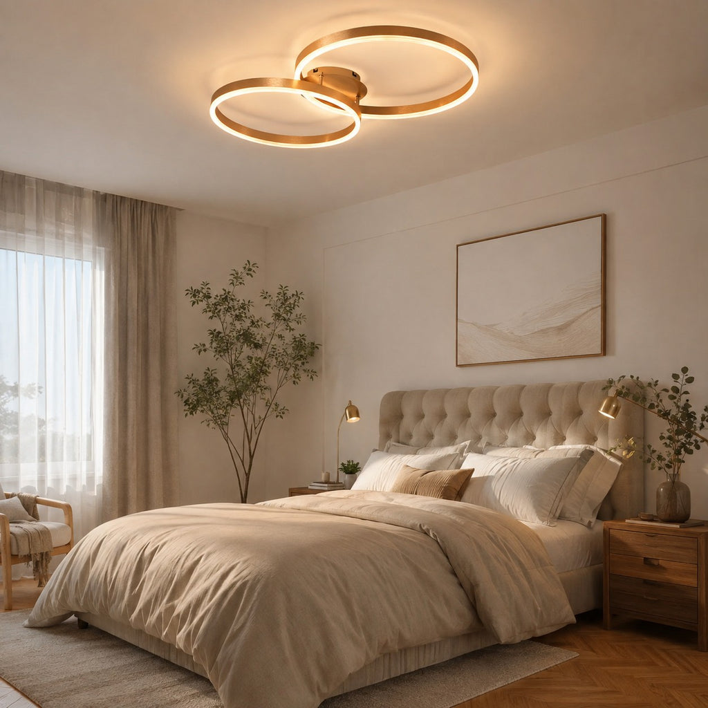 Lustre Chambre Double Anneaux Doree - ambiance chambre