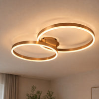 Lustre Chambre Double Anneaux Doree - vue rapprochee