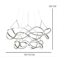 Grand Lustre Moderne Ruban Argent Argent