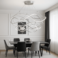 Grand Lustre Moderne Ruban Argent Argent