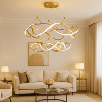 Grand Lustre Moderne Ruban Doree Dorée