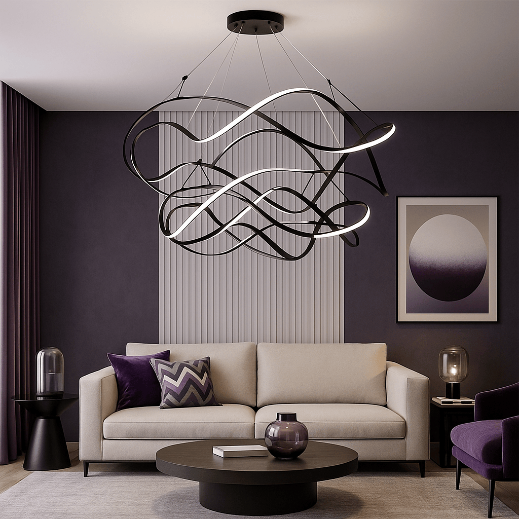 Grand Lustre Moderne Ruban Noir Noir