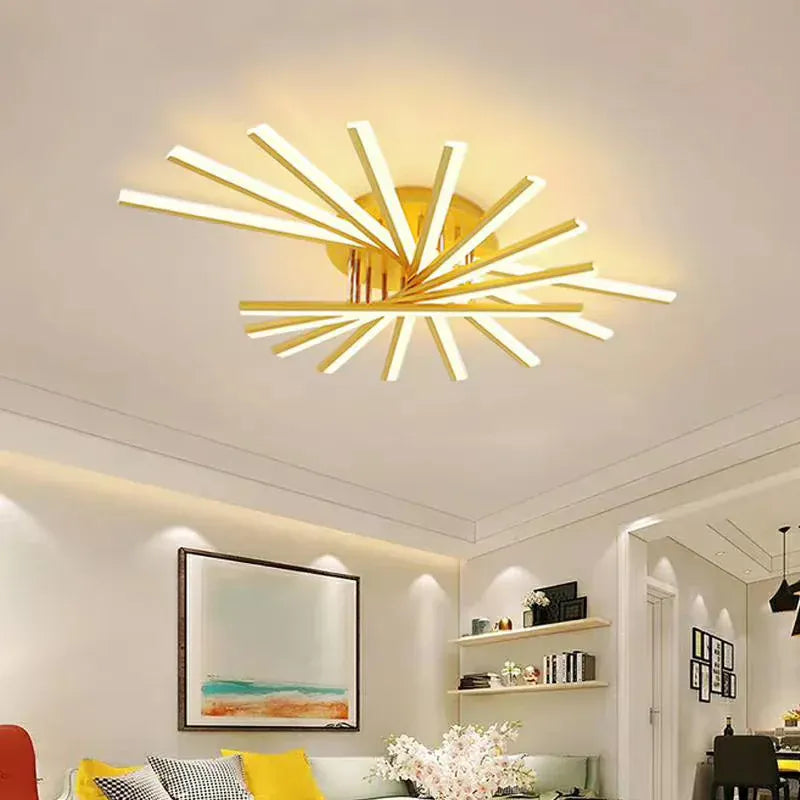 Grand Lustre Salon Etoile Doree Dorée