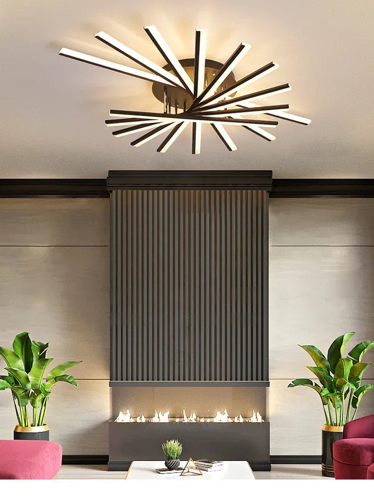 Grand Lustre Salon Etoile Noir Noir