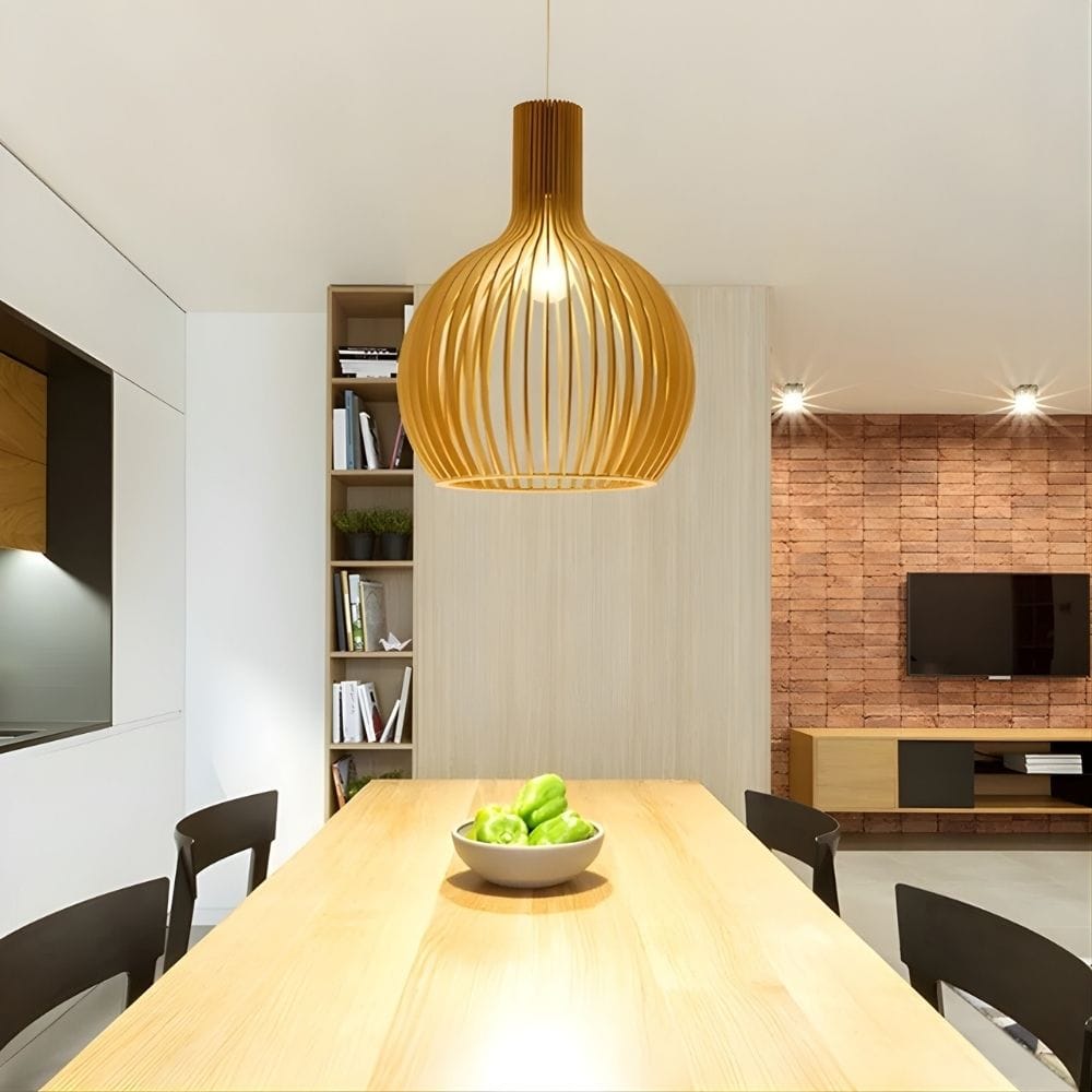 Lustre Bois Cloche Beige