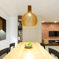 Lustre Bois Cloche Beige
