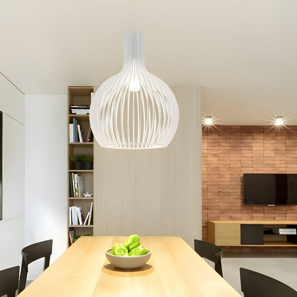 Lustre Bois Cloche Blanc Blanc
