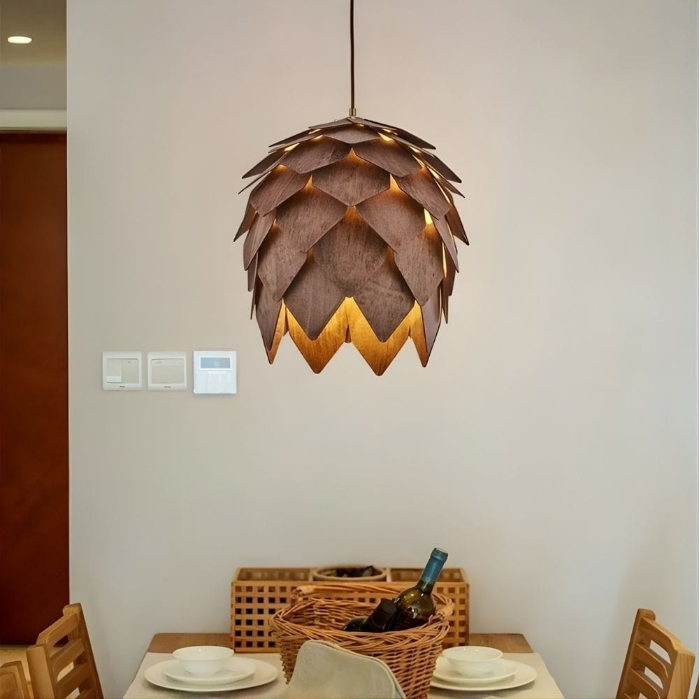 Lustre Bois Pomme de Pin Marron
