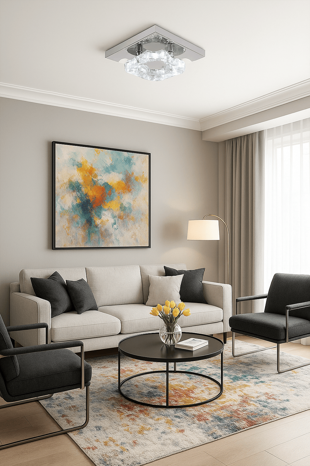 Lustre Chambre Double Carré Cristal Argent