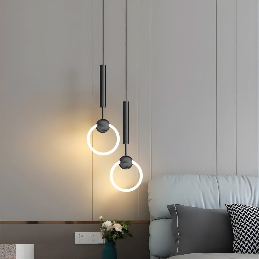 Lustre Chambre Double Cercle Suspendu Noir Noir