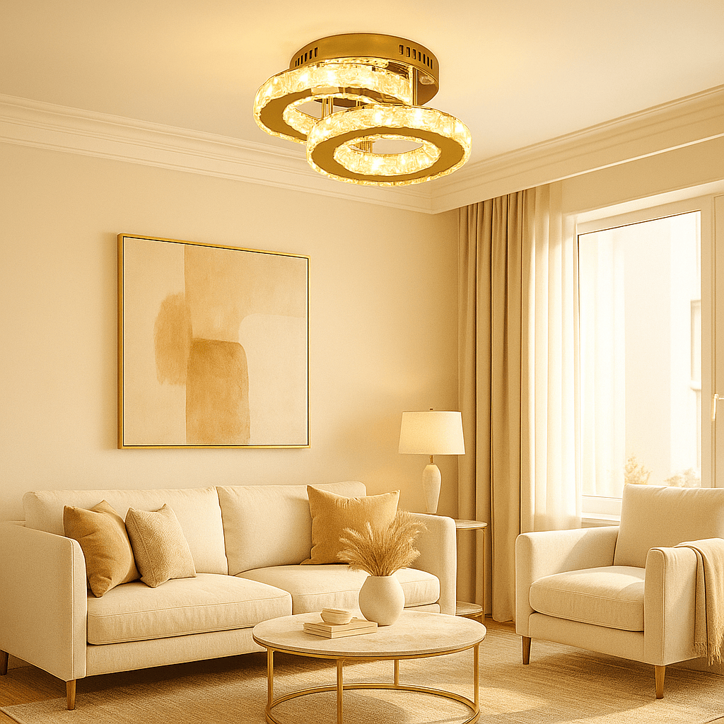 Lustre Chambre Double Cristal Dorée
