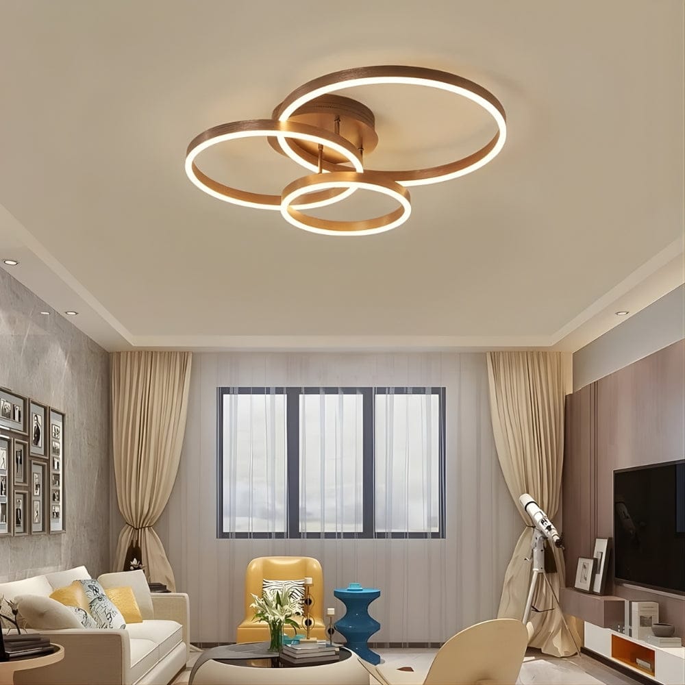 Lustre Chambre Triple Anneaux Doree Dorée
