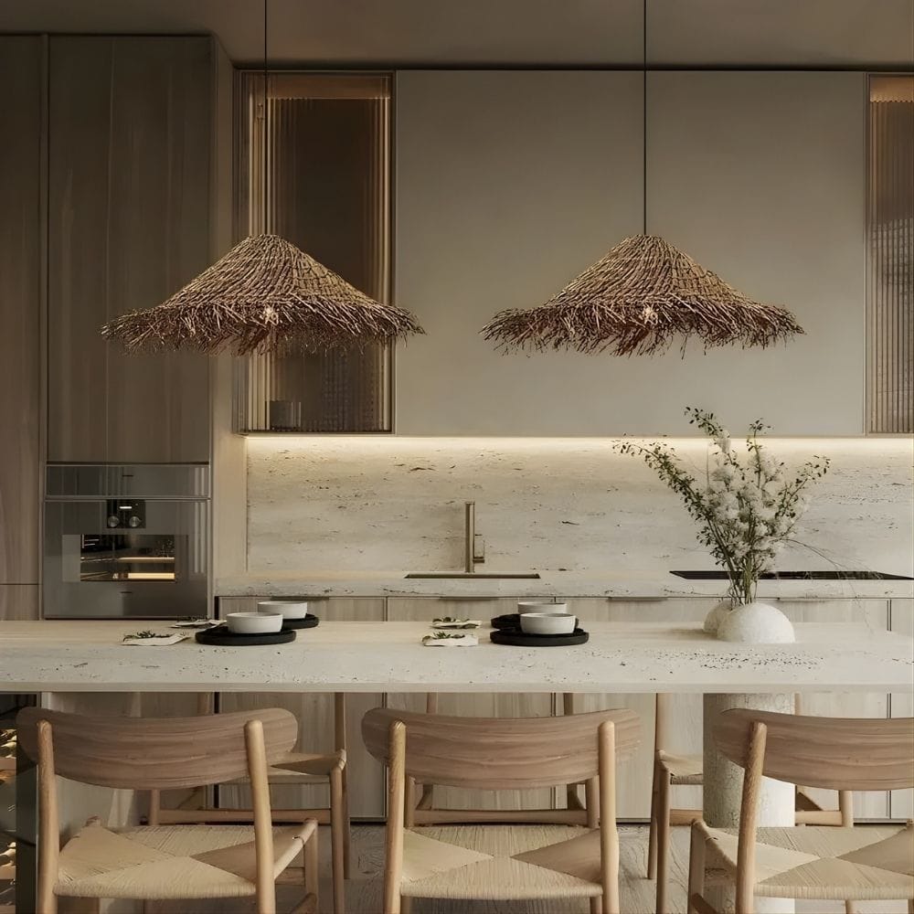 Lustre Chapeau Rotin Marron