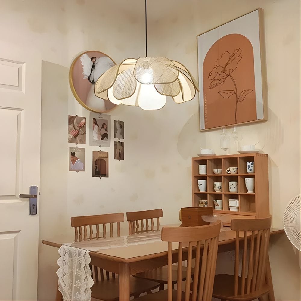 Lustre Fleur Rotin Beige