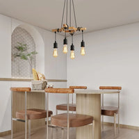 Lustre Industriel Bois 4 Ampoules Beige