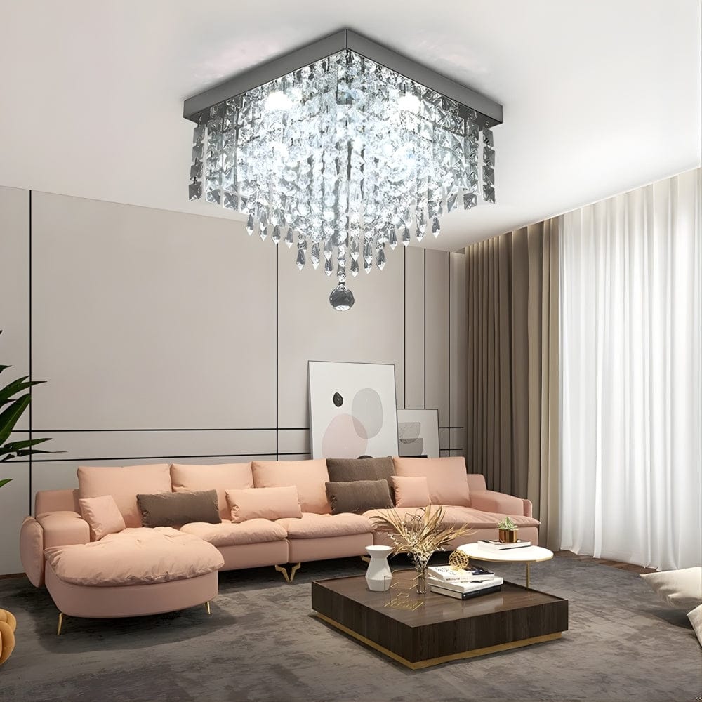 Lustre Moderne Cascade Cristal Argent