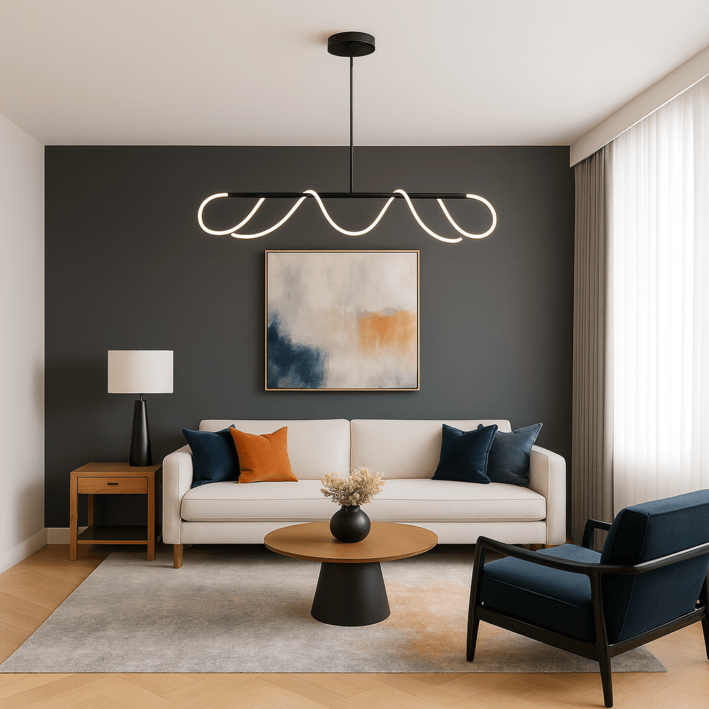 Lustre Moderne Ruban Tombant Noir Noir