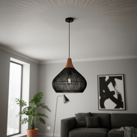 Lustre Rotin Cloche Inversee Noir Noir