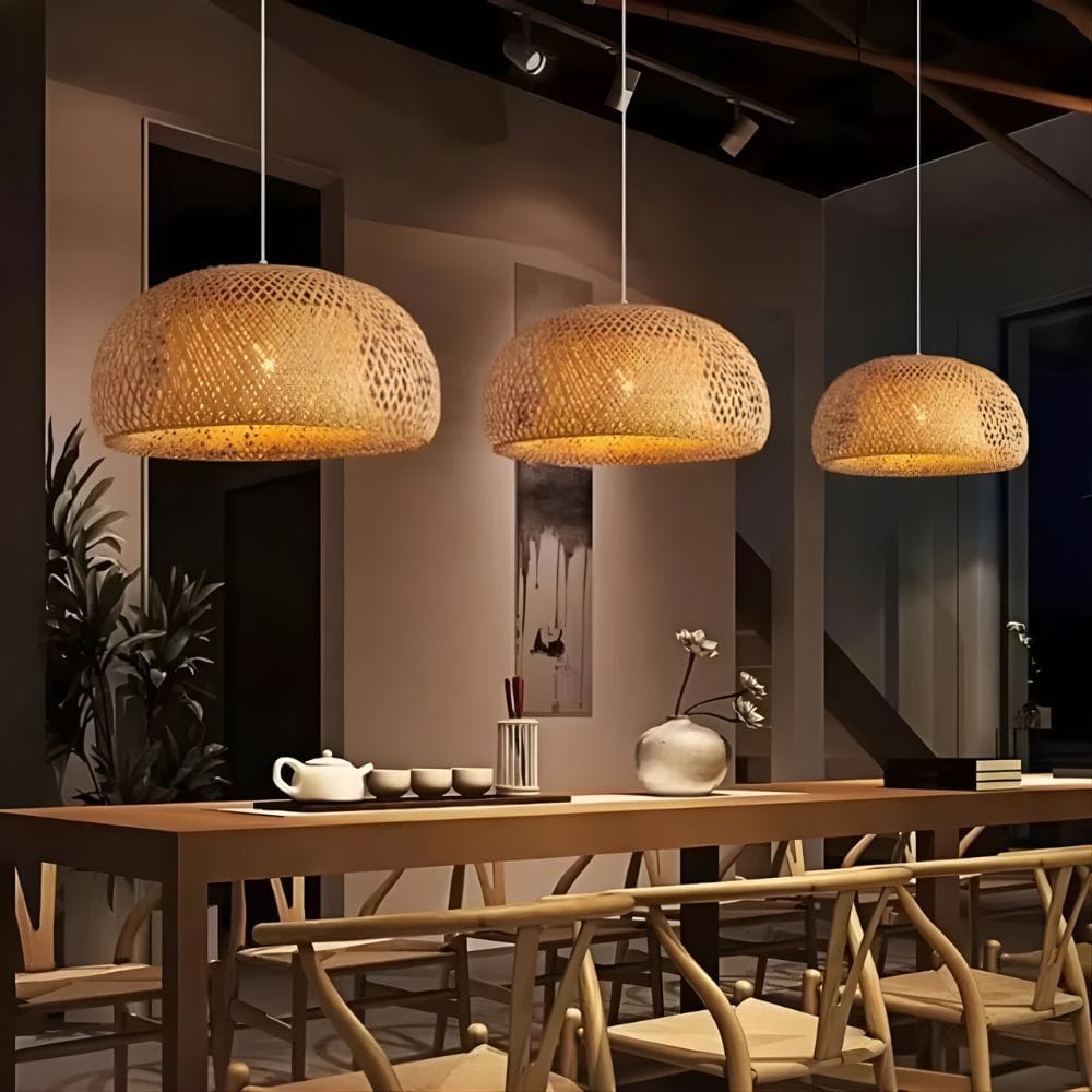 Lustre Rotin Dôme Beige