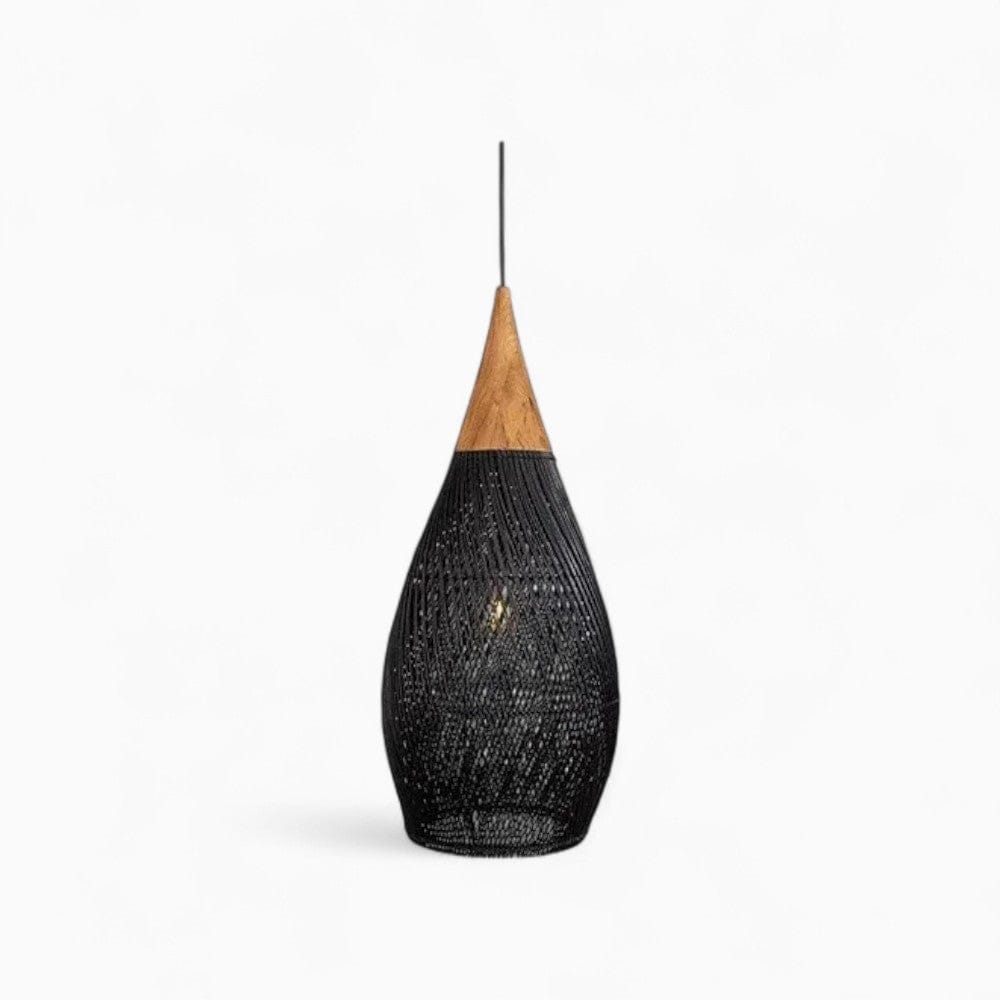 Lustre Rotin Goutte d'Eau Rotin Noir Noir