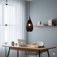 Lustre Rotin Goutte d'Eau Rotin Noir Noir