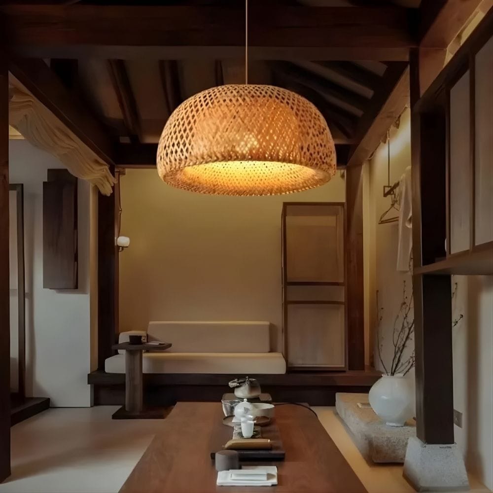 Lustre Rotin Petit Dôme Beige