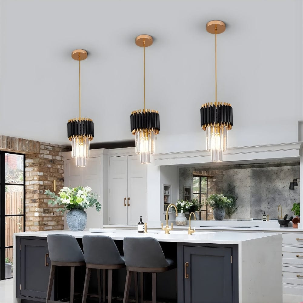 Lustre Salon Cylindre Cristal Noir